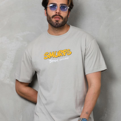 Basic Bisiklet Yaka Oversize T-Shirt - Gri -