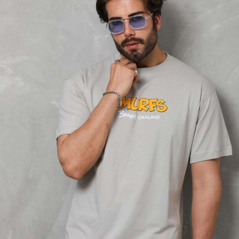 Basic Bisiklet Yaka Oversize T-Shirt - Gri -