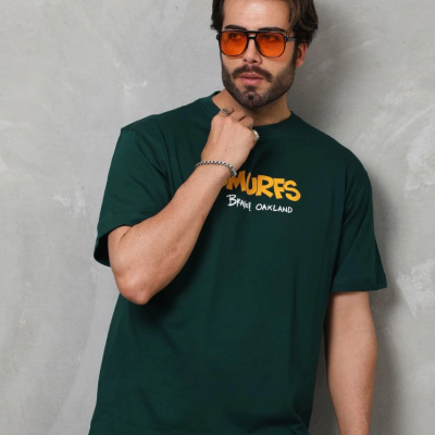 Basic Bisiklet Yaka Oversize T-Shirt - Yeşil -