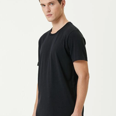 Basic Bisiklet Yaka Regular T-Shirt - Siyah -