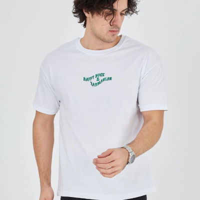 Baskılı 24/1 Penye T-Shirt - Beyaz