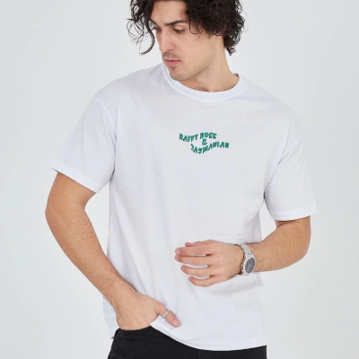 Baskılı 24/1 Penye T-Shirt - Beyaz