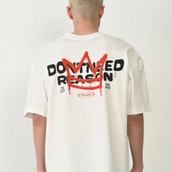 Baskılı Bisiklet Yaka Oversize T-Shirt - Beyaz -