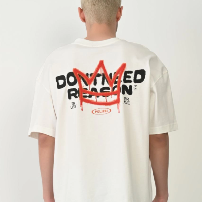 Baskılı Bisiklet Yaka Oversize T-Shirt - Beyaz -