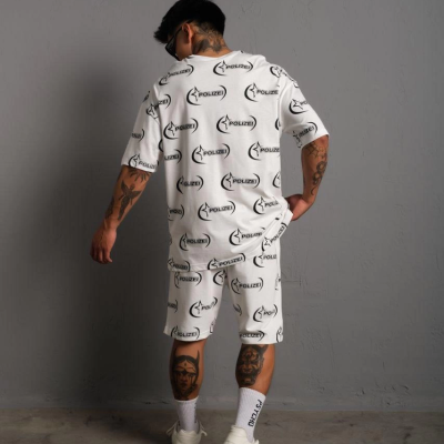 Baskılı İkili Şortlu Takım - Beyaz -