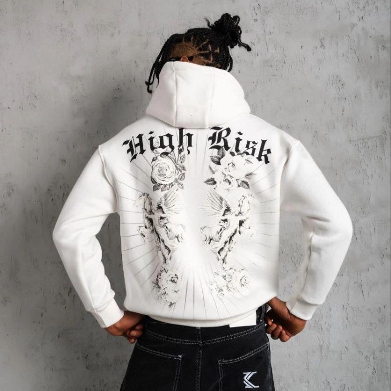 Baskılı Kapşonlu Sweat - Beyaz -