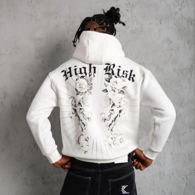 Baskılı Kapşonlu Sweat - Beyaz -