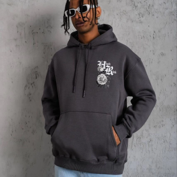 Baskılı Kapşonlu Sweat - Füme