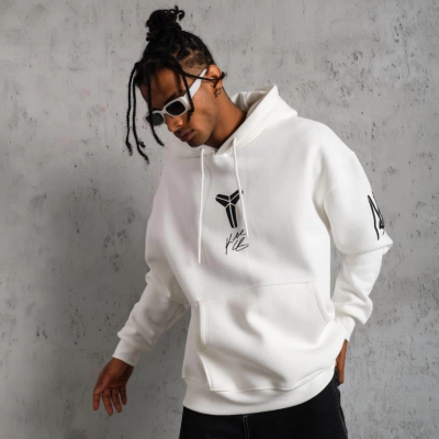 Baskılı Kapüşonlu Sweat - Beyaz -