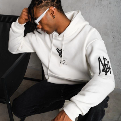 Baskılı Kapüşonlu Sweat - Beyaz -