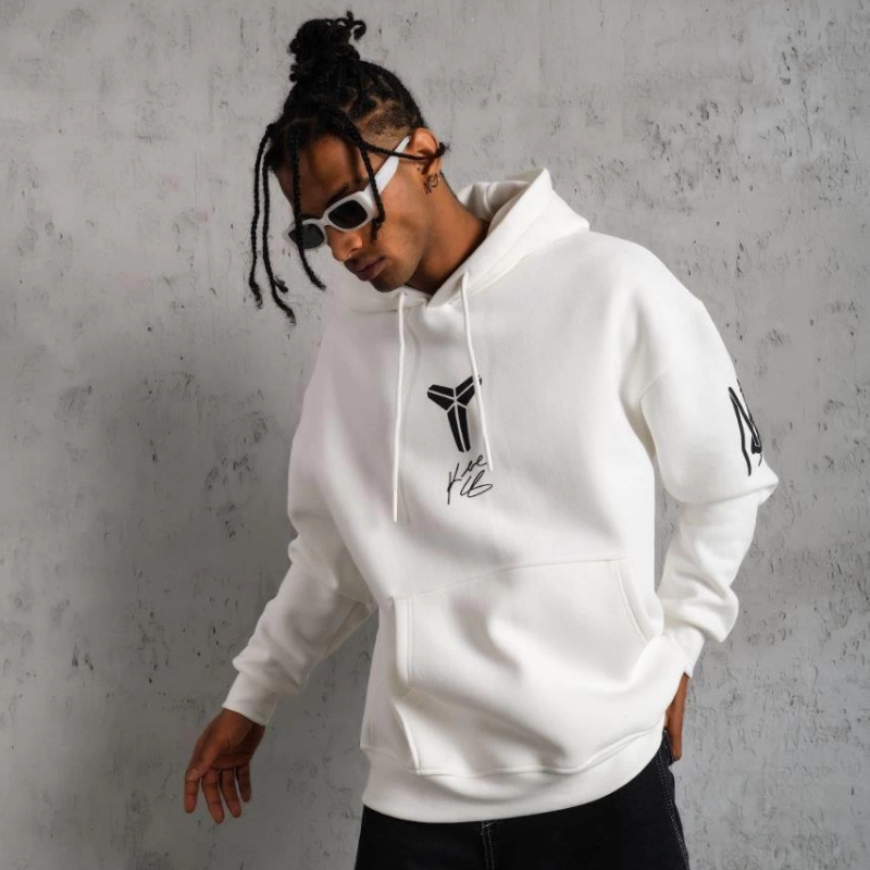 Baskılı Kapüşonlu Sweat - Beyaz -