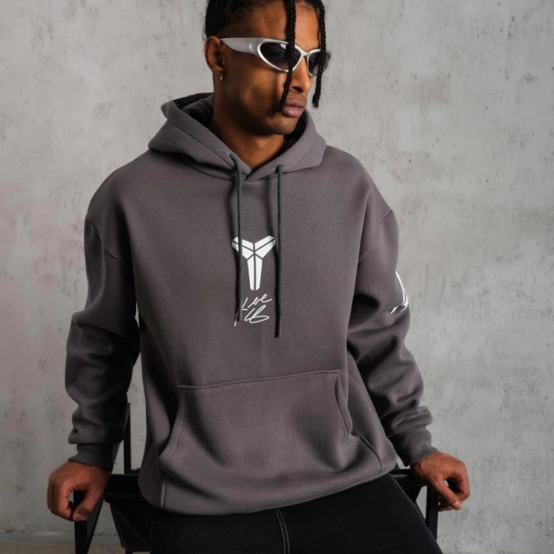 Baskılı Kapüşonlu Sweat - Gri