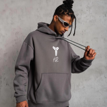 Baskılı Kapüşonlu Sweat - Gri