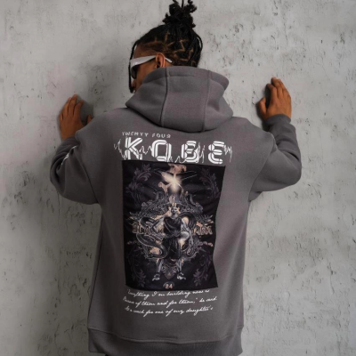 Baskılı Kapüşonlu Sweat - Gri