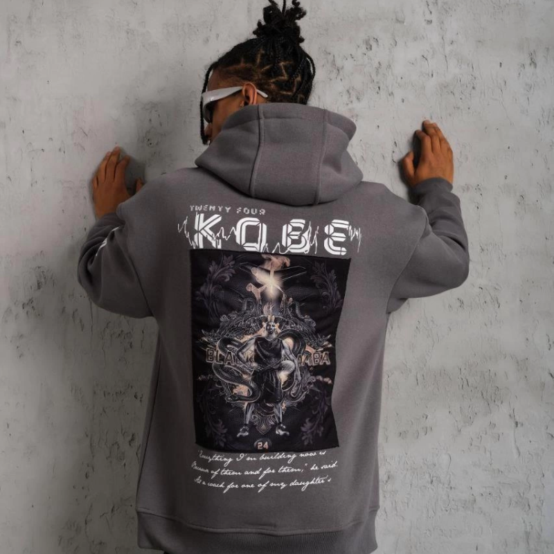 Baskılı Kapüşonlu Sweat - Gri