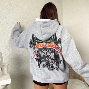 Baskılı Kapüşonlu Sweat - Gri -