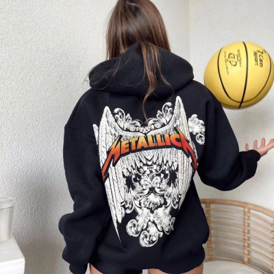 Baskılı Kapüşonlu Sweat - Siyah -