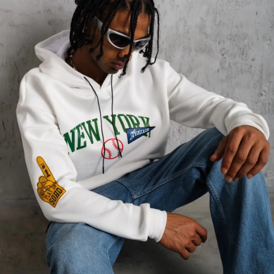 Baskılı Kapüşonlu Sweatshirt - Beyaz -