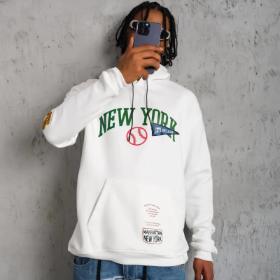 Baskılı Kapüşonlu Sweatshirt - Beyaz -