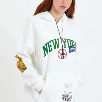 Baskılı Kapüşonlu Sweatshirt - Beyaz -