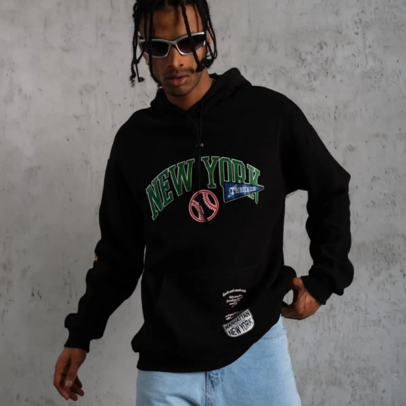 Baskılı Kapüşonlu Sweatshirt - Siyah -