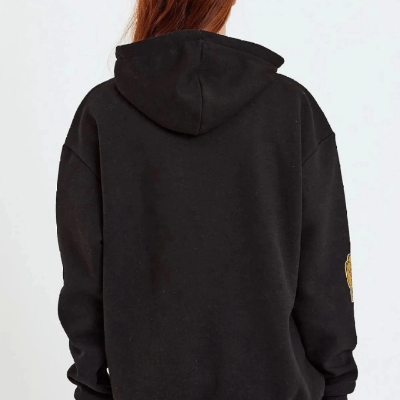 Baskılı Kapüşonlu Sweatshirt - Siyah -