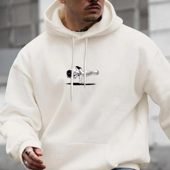 Baskılı Kapüşonlu ve Kordon İpli Sweat - Beyaz -