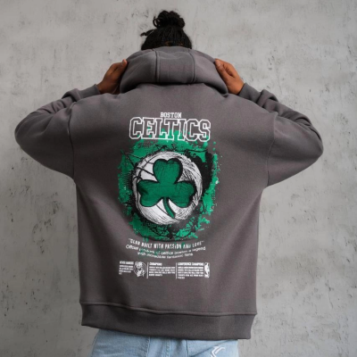 Baskılı Kapüşonlu ve Kordon İpli Sweat - Gri