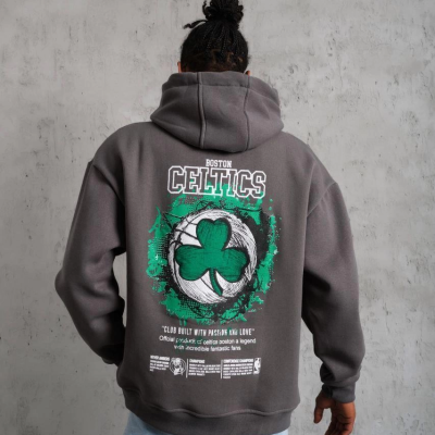 Baskılı Kapüşonlu ve Kordon İpli Sweat - Gri