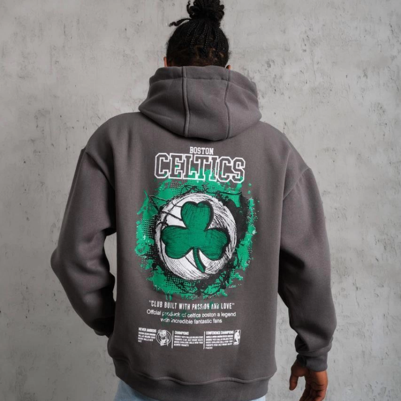 Baskılı Kapüşonlu ve Kordon İpli Sweat - Gri