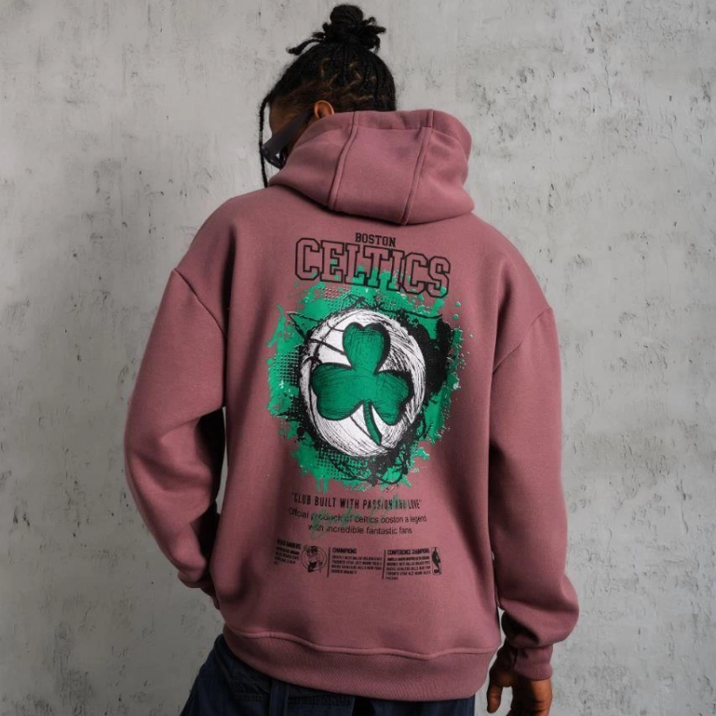 Baskılı Kapüşonlu ve Kordon İpli Sweat - Gül Kurusu