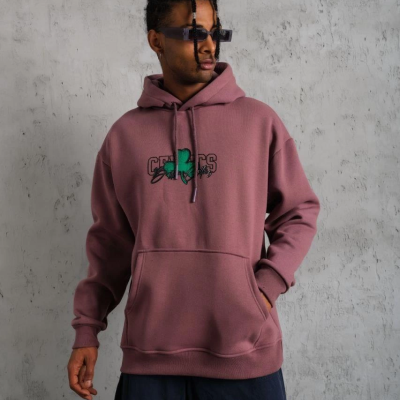 Baskılı Kapüşonlu ve Kordon İpli Sweat - Gül Kurusu