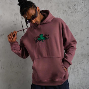 Baskılı Kapüşonlu ve Kordon İpli Sweat - Gül Kurusu