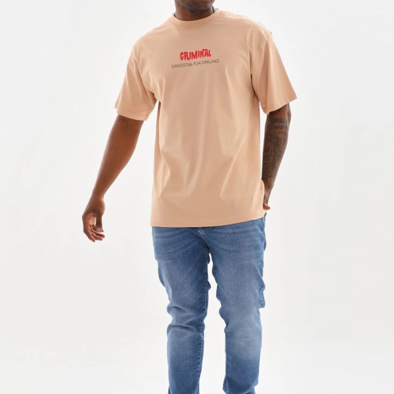 Baskılı Oversize T-Shirt - Bej -