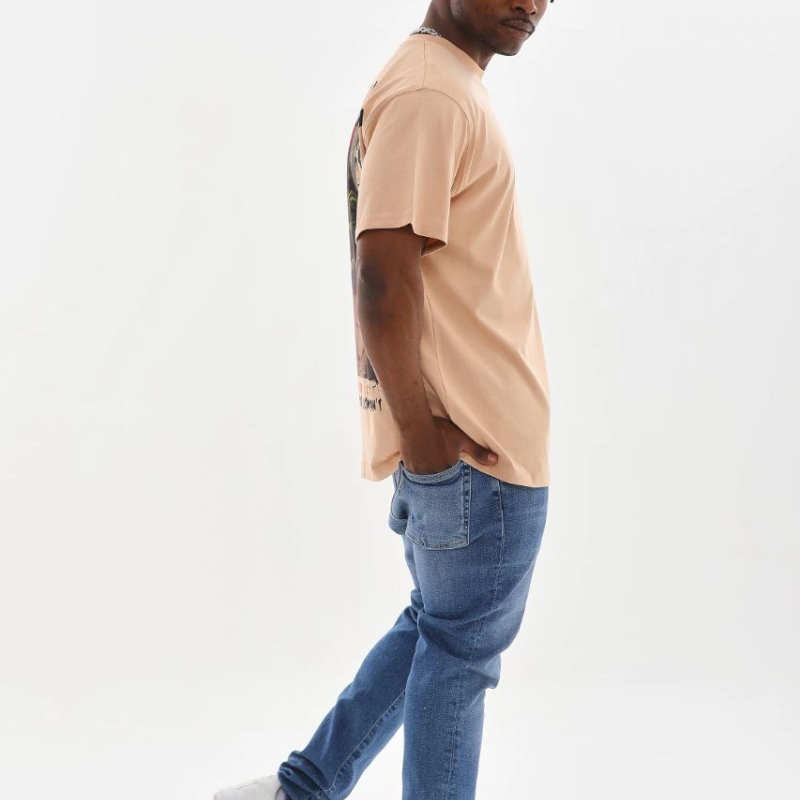 Baskılı Oversize T-Shirt - Bej -