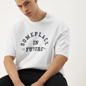 Baskılı Oversize T-Shirt - Beyaz