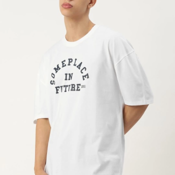 Baskılı Oversize T-Shirt - Beyaz