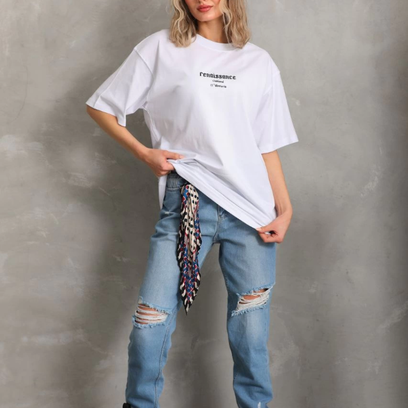 Baskılı Oversize T-Shirt - Beyaz -