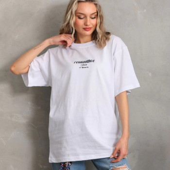 Baskılı Oversize T-Shirt - Beyaz -