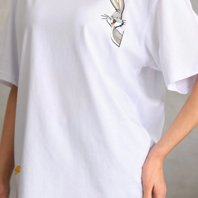 Baskılı Oversize T-Shirt - Beyaz -