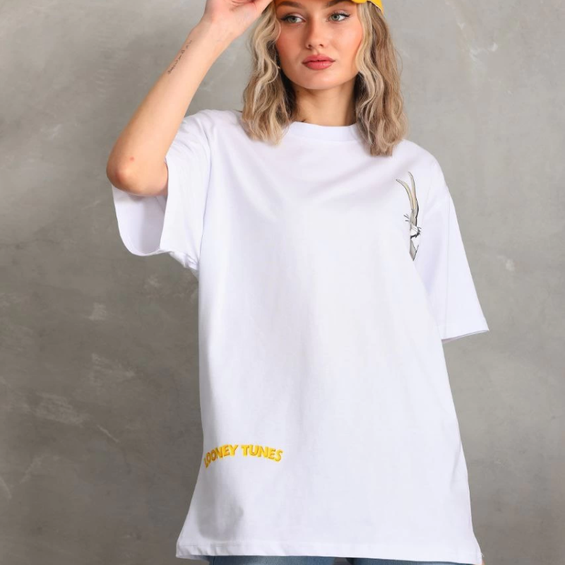 Baskılı Oversize T-Shirt - Beyaz -