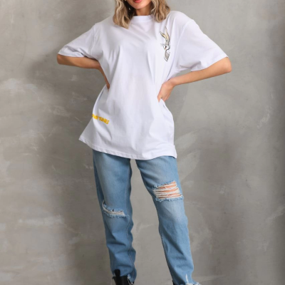 Baskılı Oversize T-Shirt - Beyaz -