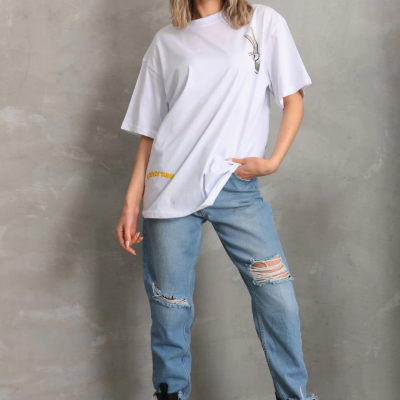 Baskılı Oversize T-Shirt - Beyaz -