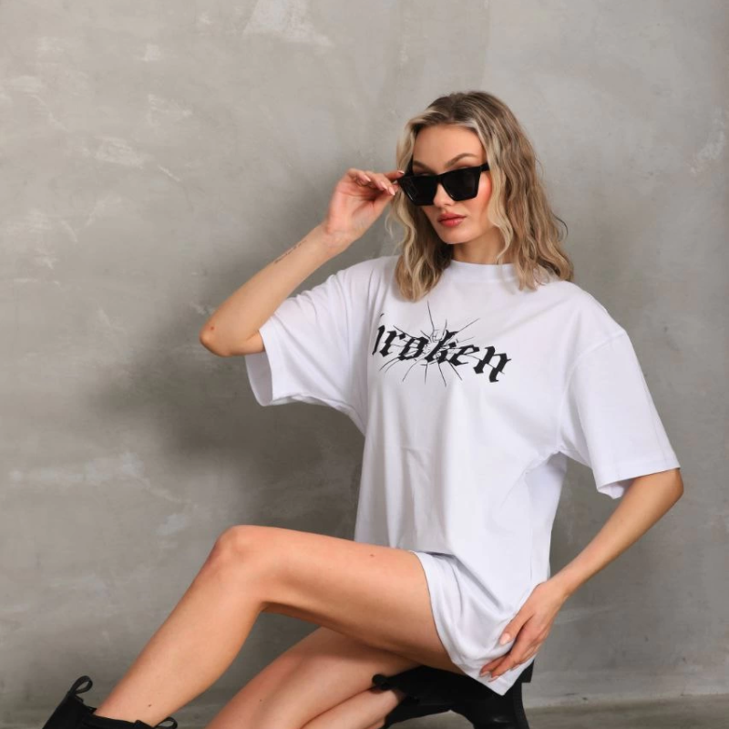 Baskılı Oversize T-Shirt - Beyaz -
