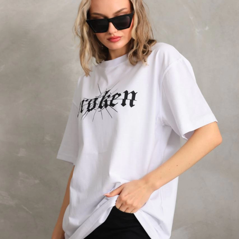 Baskılı Oversize T-Shirt - Beyaz -
