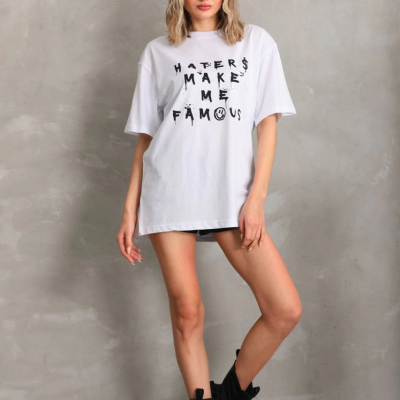 Baskılı Oversize T-Shirt - Beyaz -
