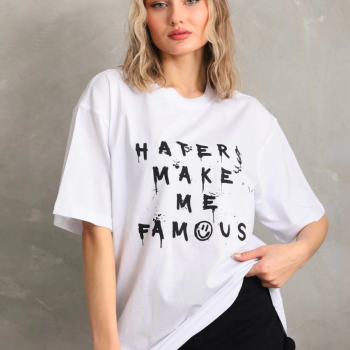 Baskılı Oversize T-Shirt - Beyaz -