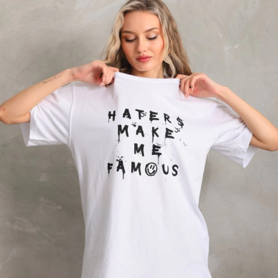 Baskılı Oversize T-Shirt - Beyaz -