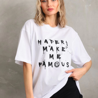 Baskılı Oversize T-Shirt - Beyaz -
