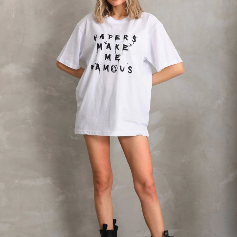 Baskılı Oversize T-Shirt - Beyaz -